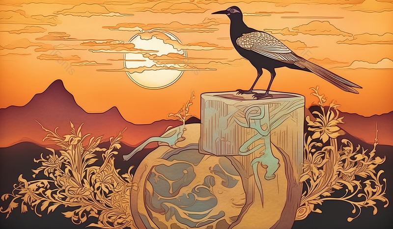 国潮山水插画鸟雀背景图,插画/手绘图,插画/手绘图库,插画/手绘图下载,插画/手绘